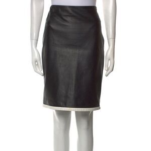 Ralph Lauren Lambskin Skirt - Purple Label - Cream and Black - Size Large - Sz 6